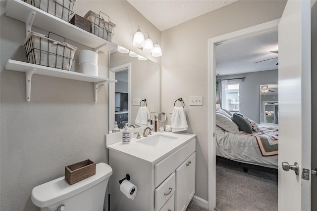 2416 Raintree Ct, Plano, TX 75074 - bathroom featuring connected bathroom, a textured ceiling, and vanity