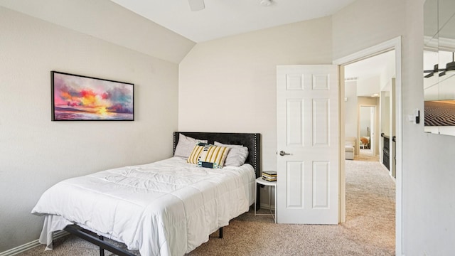2945 Horseshoe Trl, Frisco, TX 75033 - bedroom featuring carpet floors, vaulted ceiling, and a ceiling fan