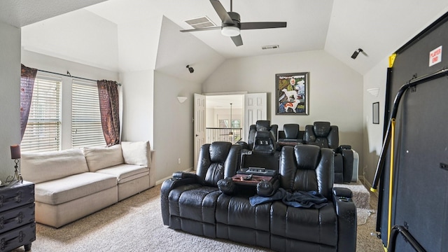2945 Horseshoe Trl, Frisco, TX 75033 - carpeted home theater with healthy amount of natural light, a ceiling fan, and lofted ceiling