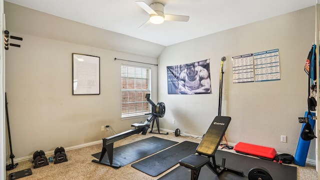 2945 Horseshoe Trl, Frisco, TX 75033 - workout room with carpet, a ceiling fan, and vaulted ceiling