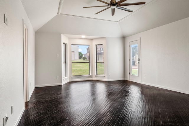 2910 Eagles Nest Ct, Midlothian, TX 76065 - unfurnished room featuring a ceiling fan, lofted ceiling, and dark wood finished floors