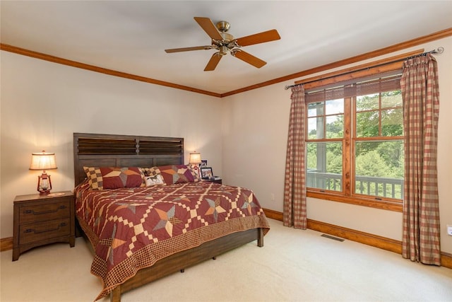119 Old Still Rd, Sapphire, NC 28774 - bedroom featuring carpet flooring, crown molding, and a ceiling fan