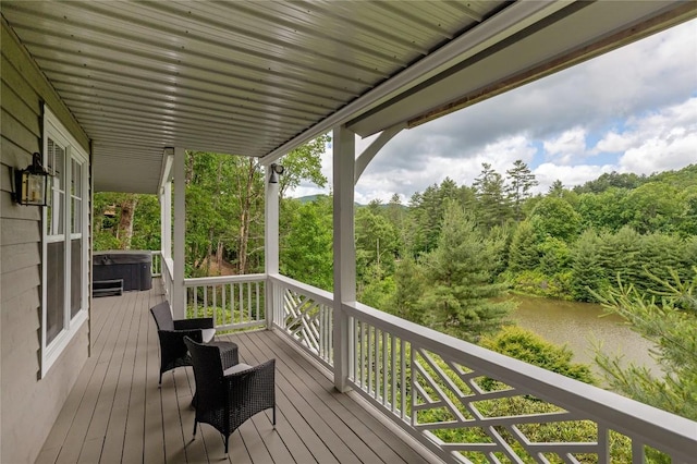 119 Old Still Rd, Sapphire, NC 28774 - wooden terrace with a hot tub and a water view