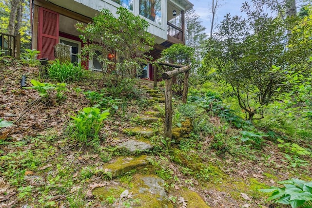 view of yard with a balcony