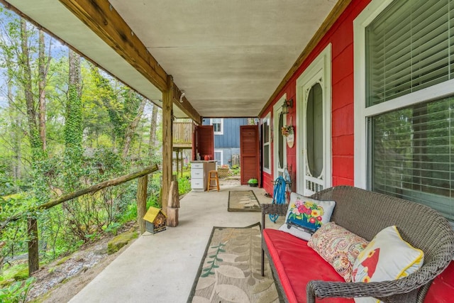view of patio / terrace featuring covered porch and an outdoor hangout area