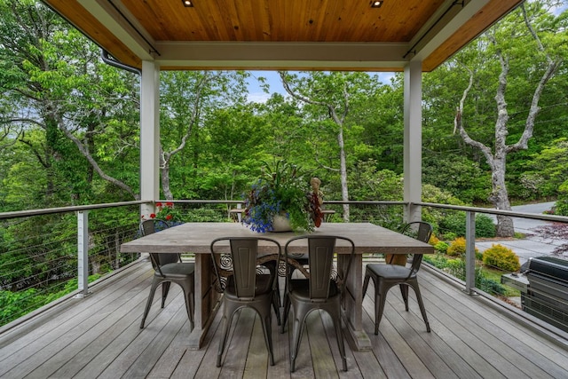 1240 King Gap Rd, Highlands, NC 28741 - wooden deck featuring outdoor dining space, area for grilling, and view of scattered trees
