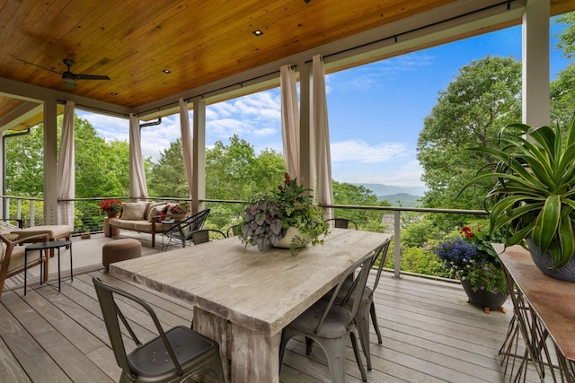 1240 King Gap Rd, Highlands, NC 28741 - sunroom / solarium featuring wood ceiling, hardwood / wood-style floors, healthy amount of natural light, and a mountain view