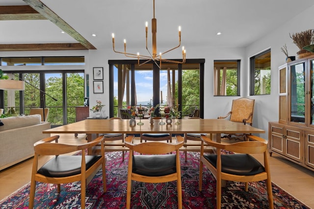 1240 King Gap Rd, Highlands, NC 28741 - dining space with a chandelier, light wood finished floors, and recessed lighting
