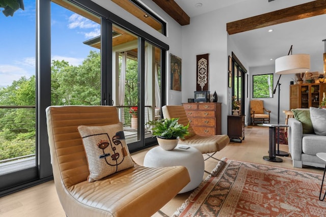 1240 King Gap Rd, Highlands, NC 28741 - sitting room with beam ceiling, light wood-style flooring, and recessed lighting