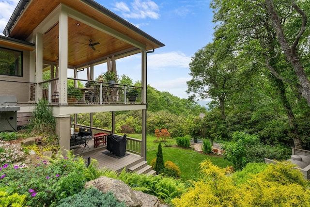 1240 King Gap Rd, Highlands, NC 28741 - view of yard featuring a ceiling fan and a wooden deck