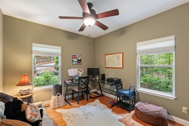 151 Rhododendron Ct, Sapphire, NC 28774 - home office featuring wood finished floors, plenty of natural light, and a ceiling fan