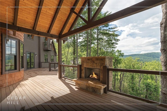 343 Ledgeview Rd, Cashiers, NC 28717 - deck featuring an outdoor stone fireplace
