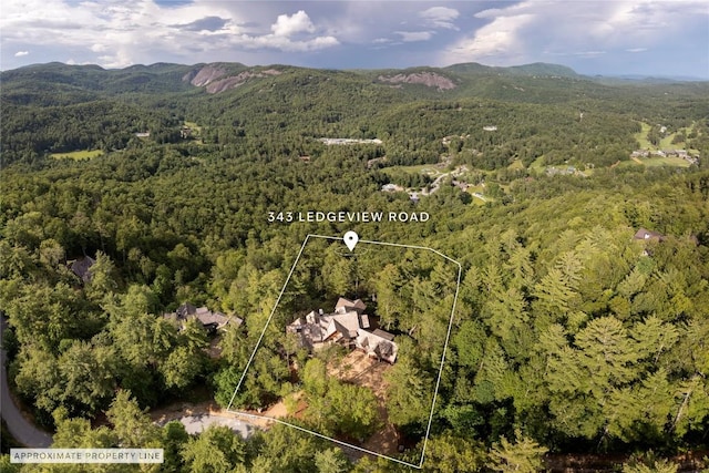 343 Ledgeview Rd, Cashiers, NC 28717 - aerial view of property and surrounding area featuring a heavily wooded area and property boundaries highlighted
