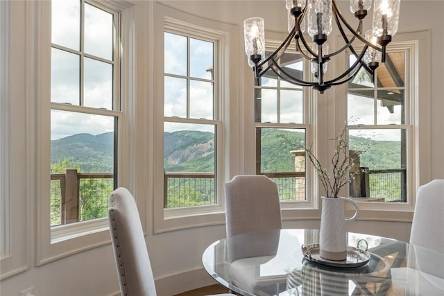 343 Ledgeview Rd, Cashiers, NC 28717 - dining room featuring a chandelier and a mountain view