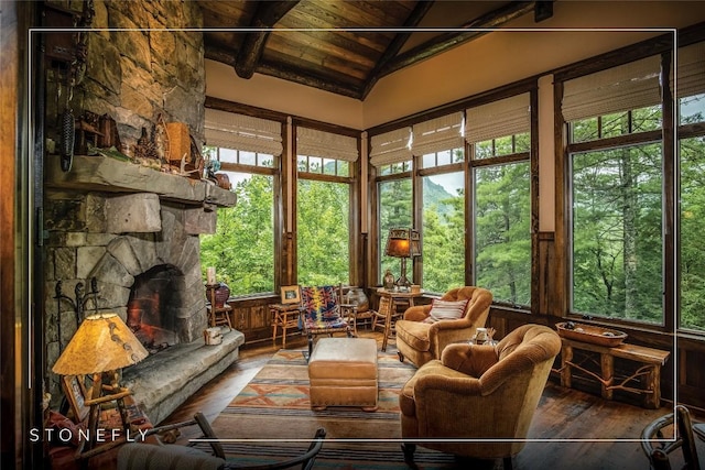 1090 Zeb Alley Rd, Cashiers, NC 28717 - sunroom featuring wood ceiling and wood-type flooring