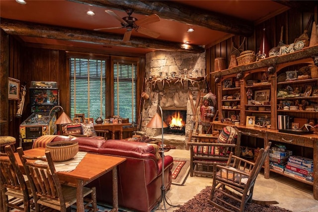 1090 Zeb Alley Rd, Cashiers, NC 28717 - living area featuring beam ceiling and ceiling fan
