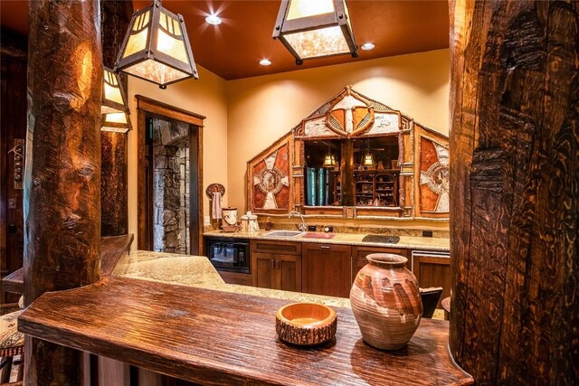 1090 Zeb Alley Rd, Cashiers, NC 28717 - bar with black microwave, recessed lighting, and pendant lighting