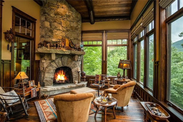 1090 Zeb Alley Rd, Cashiers, NC 28717 - sunroom / solarium with wooden ceiling and hardwood / wood-style flooring