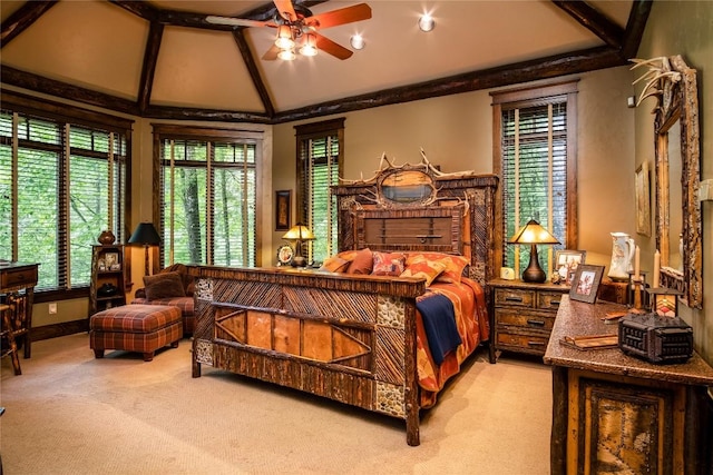 1090 Zeb Alley Rd, Cashiers, NC 28717 - carpeted bedroom featuring lofted ceiling and multiple windows