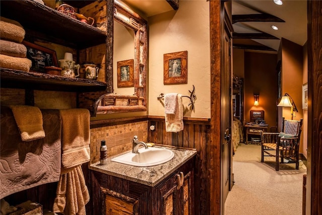 1090 Zeb Alley Rd, Cashiers, NC 28717 - bathroom with a wainscoted wall, vanity, and recessed lighting