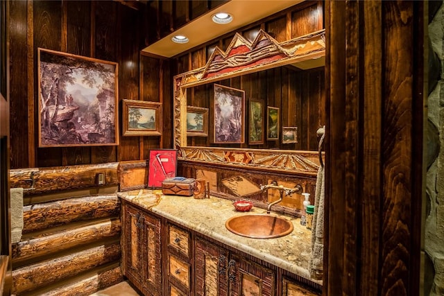 1090 Zeb Alley Rd, Cashiers, NC 28717 - bathroom featuring vanity and wood walls