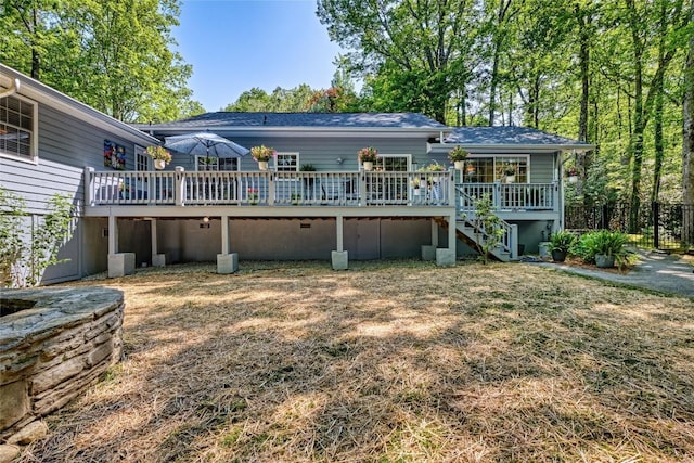 236 Hemlock Woods Dr, Highlands, NC 28741 - rear view of property featuring a wooden deck, stairway, and a shingled roof