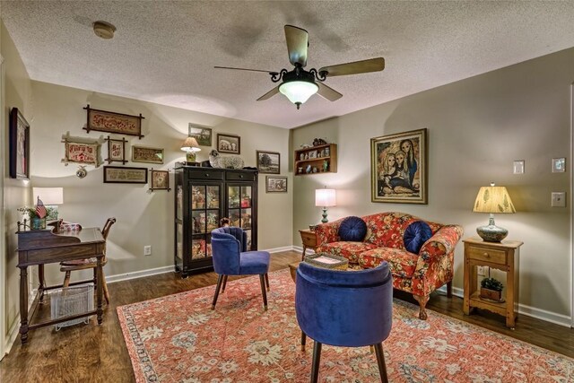 236 Hemlock Woods Dr, Highlands, NC 28741 - living area with a textured ceiling, wood finished floors, and ceiling fan