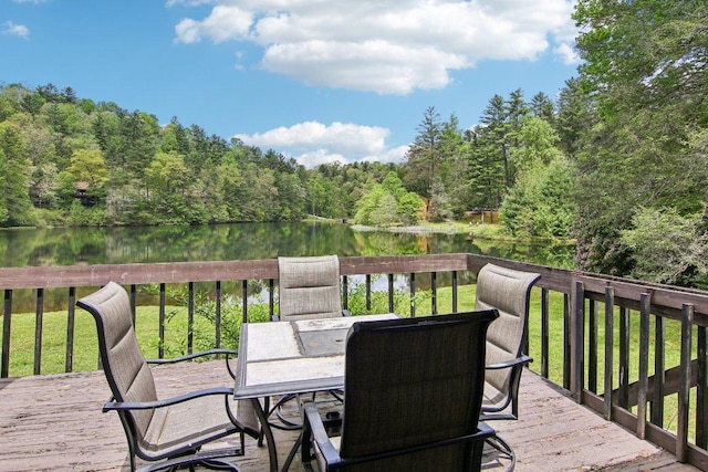 383 Wild Game Trl Unit D, Sapphire, NC 28774 - deck with a water view, outdoor dining space, and a view of trees