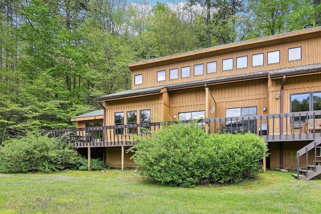 383 Wild Game Trl Unit D, Sapphire, NC 28774 - rear view of property featuring a deck, a yard, stairs, and metal roof