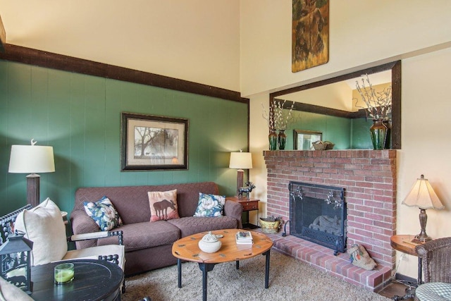 383 Wild Game Trl Unit D, Sapphire, NC 28774 - living area featuring a fireplace and a high ceiling