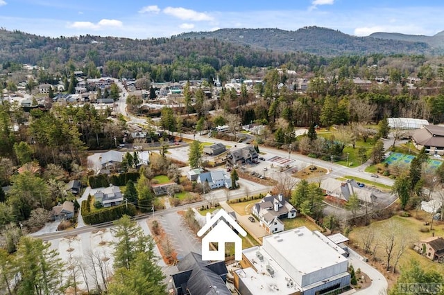 birds eye view of property with a mountain view