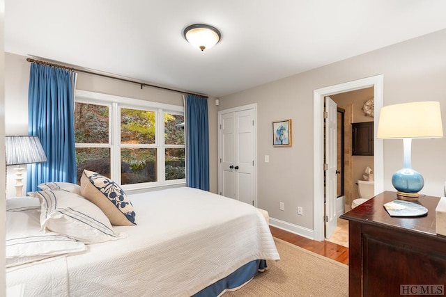 bedroom with a closet and wood-type flooring