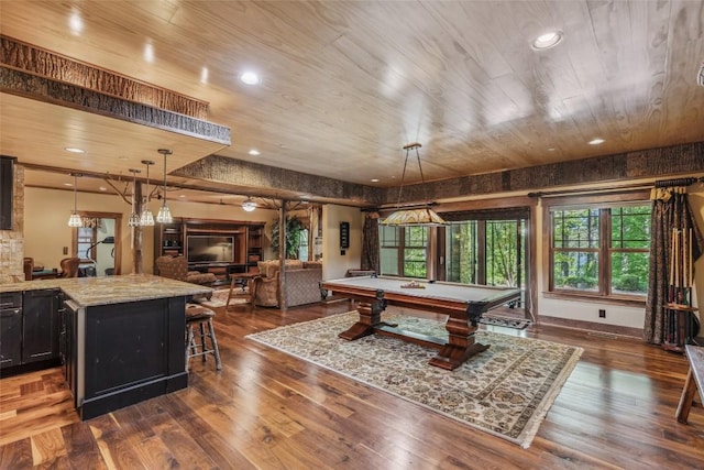 18 Buck Knob Is, Glenville, NC 28723 - rec room with pool table, plenty of natural light, dark wood-style floors, wooden ceiling, and recessed lighting