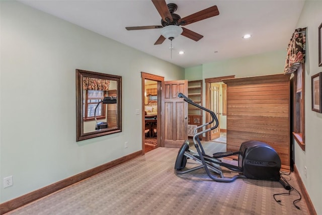18 Buck Knob Is, Glenville, NC 28723 - exercise room with carpet, baseboards, a ceiling fan, and recessed lighting
