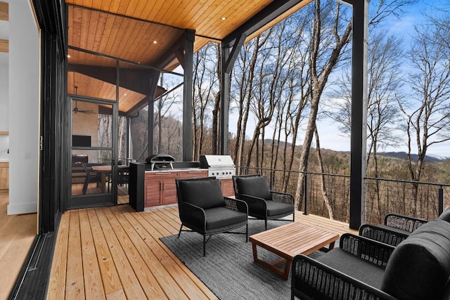 99 Springhead Trl, Cullowhee, NC 28723 - wooden deck featuring a grill, outdoor lounge area, and exterior kitchen