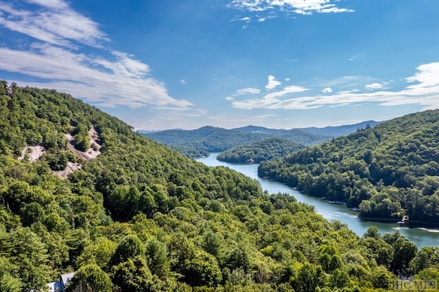 aerial view with a water and mountain view