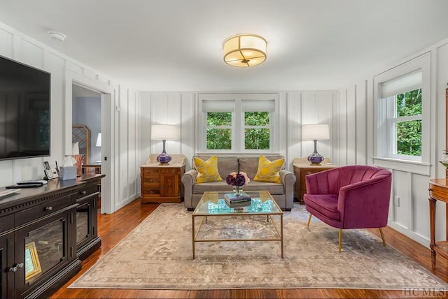 living room with hardwood / wood-style flooring