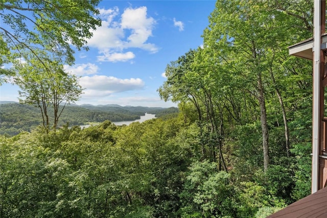 57 Loch Dr, Glenville, NC 28736 - view of mountain background featuring a forest and a nearby body of water
