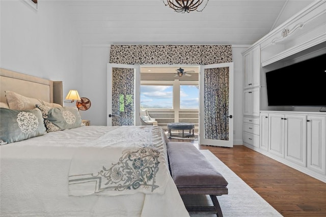 57 Loch Dr, Glenville, NC 28736 - bedroom featuring lofted ceiling, access to outside, and dark wood-type flooring