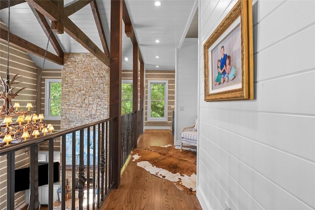 57 Loch Dr, Glenville, NC 28736 - hallway with wood finished floors, a chandelier, and recessed lighting