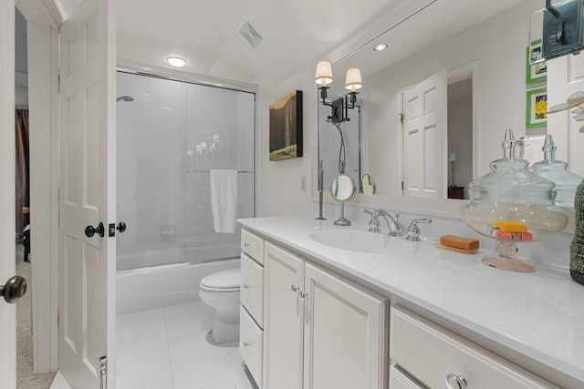 592 Whiteside Mountain Rd, Highlands, NC 28741 - bathroom featuring vanity, tile patterned floors, bath / shower combo with glass door, and recessed lighting