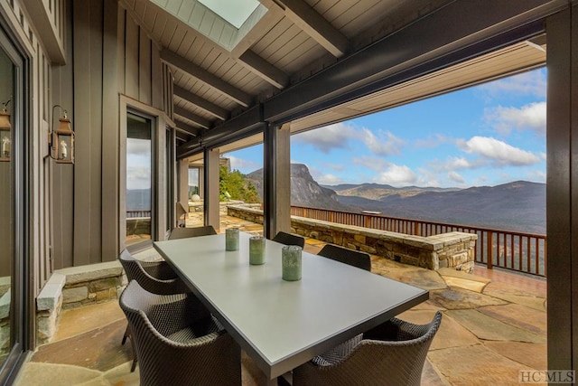 view of patio with a mountain view