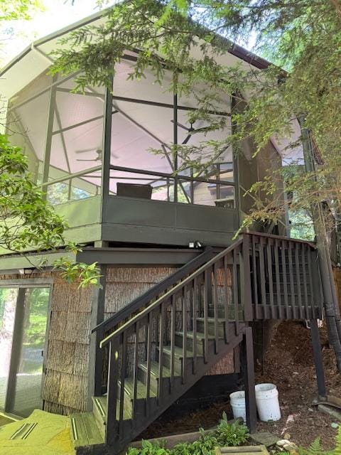26 S Cumberland Dr, Lake Toxaway, NC 28747 - view of home's exterior with stairway and a deck