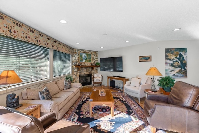 97 Twin Kettle Fls, Glenville, NC 28736 - living area featuring recessed lighting, wood finished floors, and a fireplace