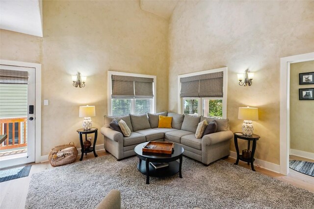 132 Azalea Ct, Sapphire, NC 28774 - living area featuring wood finished floors and a towering ceiling