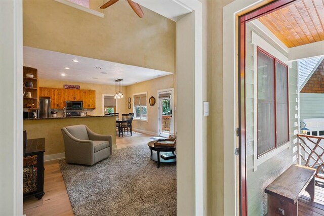132 Azalea Ct, Sapphire, NC 28774 - living room with light wood-type flooring, a ceiling fan, and recessed lighting
