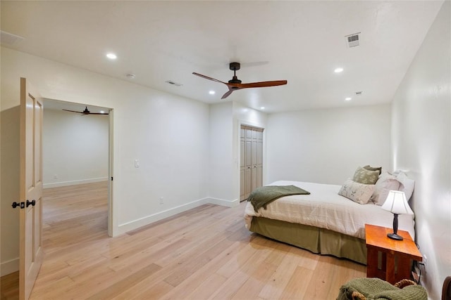 132 Azalea Ct, Sapphire, NC 28774 - bedroom featuring light wood-style floors, recessed lighting, and ceiling fan