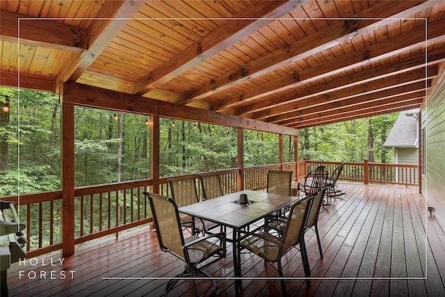132 Azalea Ct, Sapphire, NC 28774 - wooden terrace with outdoor dining area and a forest view
