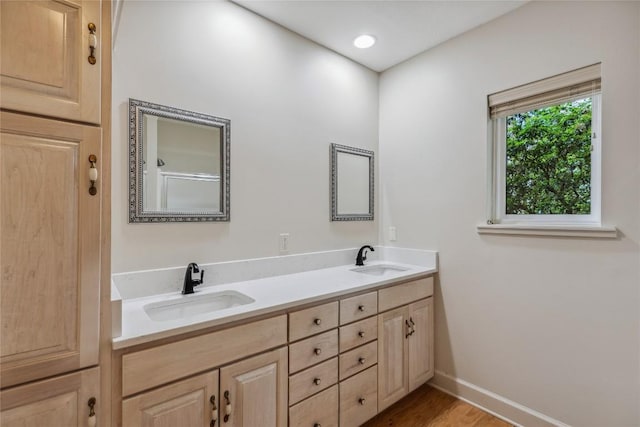 451 Country Club Dr, Highlands, NC 28741 - bathroom with double vanity and wood finished floors