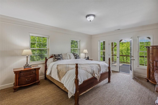 451 Country Club Dr, Highlands, NC 28741 - carpeted bedroom with access to exterior and ornamental molding